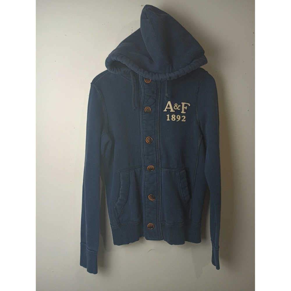 Abercrombie & Fitch Vintage Y2K Navy Blue Button Down Hoodie Muscle Fit Small